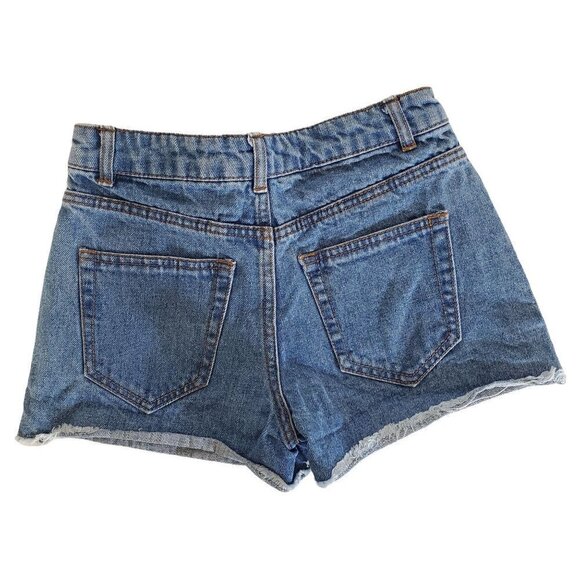 Denim Cut Off Shorts Forever 21 American Flag Red White Blue Distressed 24 NEW - Picture 3 of 4